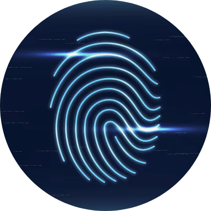 Glowing cyan fingerprint badge